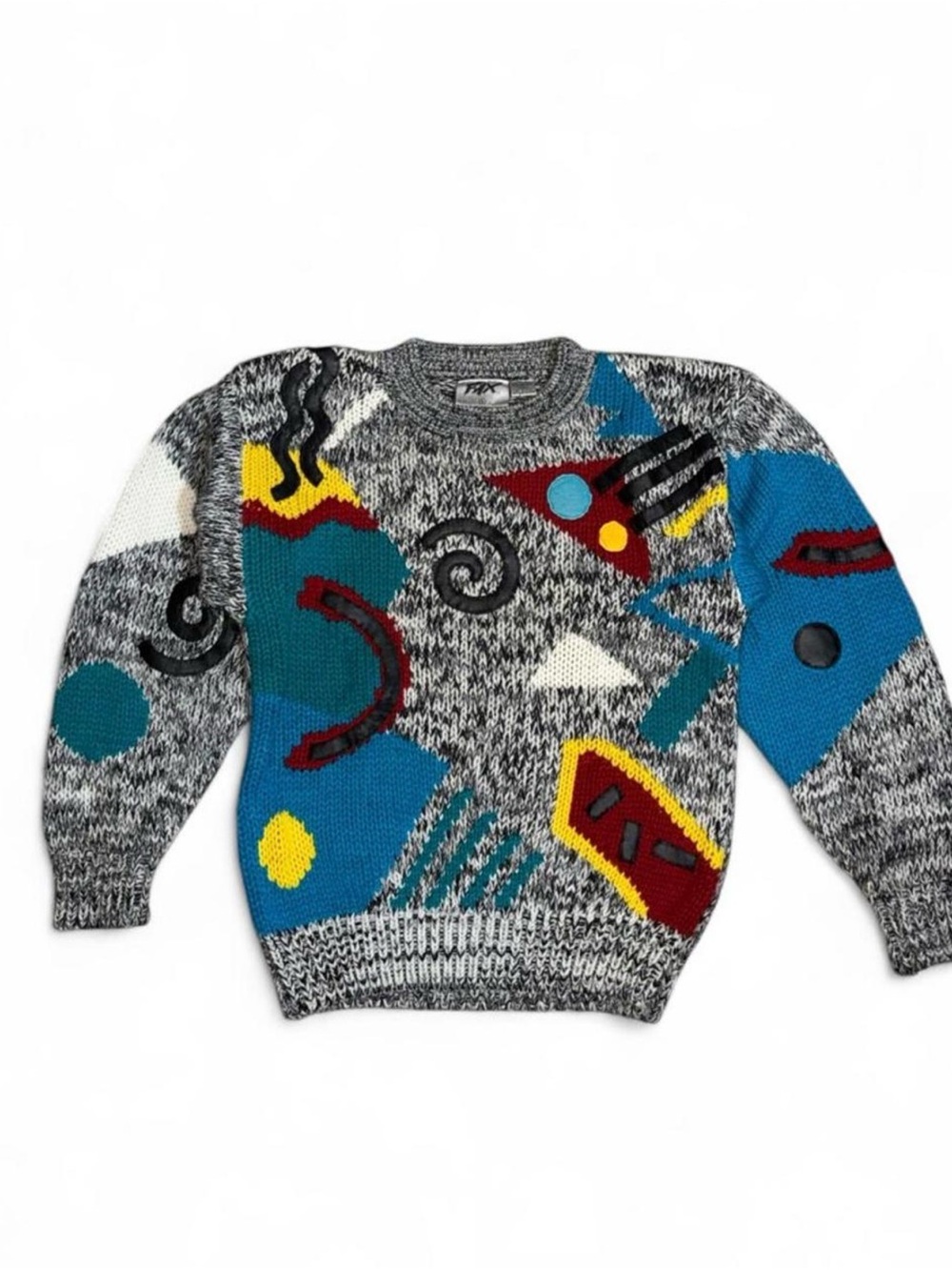 Vintage 80s 90s FAX Abstract Geometric Knit Sweater